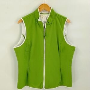 Coldwater Creek full zip vest large green white trim lightweight with pockets